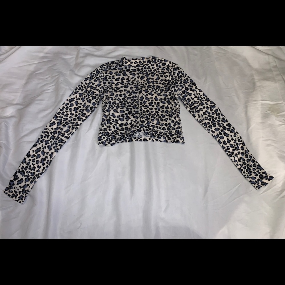 Long Sleeve Crop Top, Animal Print, Small